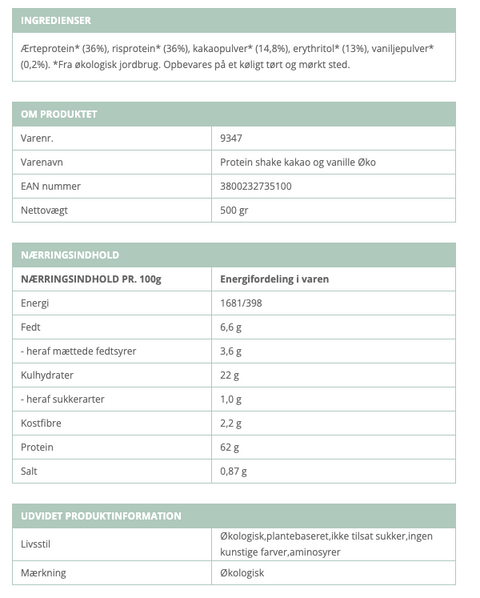 Økologisk Protein Shake kakao og vanilje