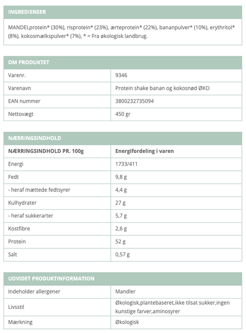 Økologisk Protein Shake banan og kokosnød
