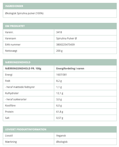 Økologisk Spirulina Pulver